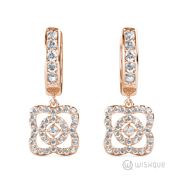 Floral Hoop Earrings With Swarovski Crystals RoseGold Plated Wishque