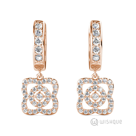 Floral Hoop Earrings With Swarovski Crystals Rose-Gold Plated