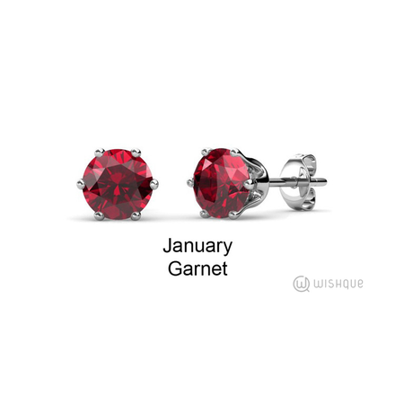Garnet Birthstone Earrings With Swarovski Crystals White-Gold Plated