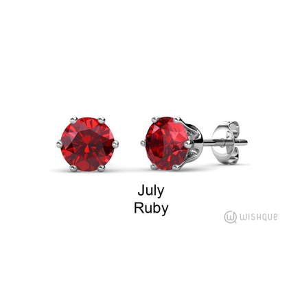 Ruby Birthstone Earrings With Swarovski Crystals White-Gold Plated