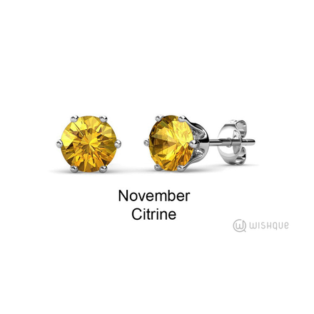 Citrine Birthstone Earrings With Cloe Crystals White-Gold Plated