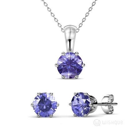 Amethyst Birthstone Pendant And Earrings With Swarovski Crystals