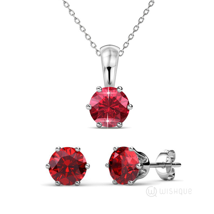 Ruby Birthstone Pendant And Earrings Set With Swarovski Crystals ...