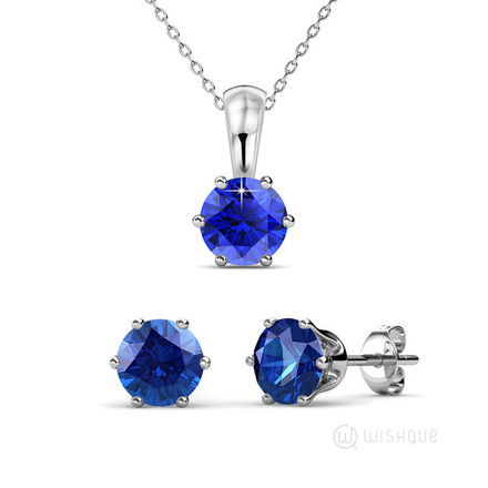 Sapphire Birthstone Pendant And Earrings Set With Swarovski Crystals