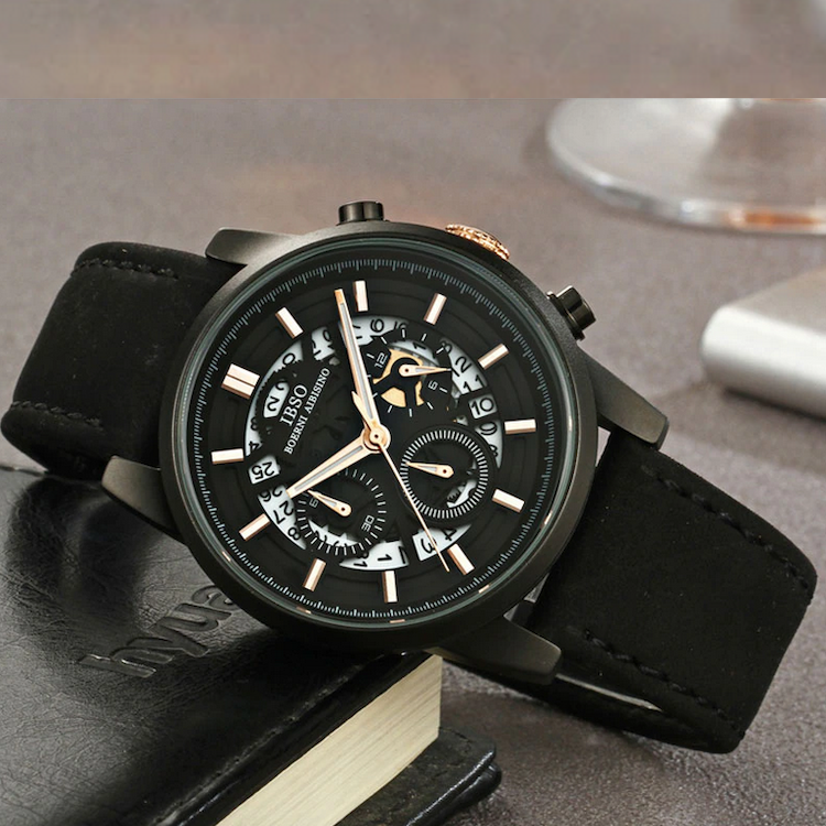 IBSO Sports Quartz Men's Black Leather Watch - Wishque | Sri Lanka's ...