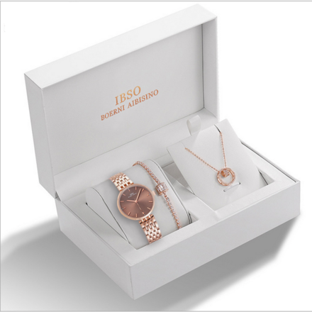 IBSO Ladies Quartz Rose Gold Brown Dial Watch And Jewelry Gift Set