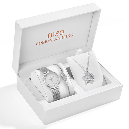 IBSO Ladies Quartz Silver Star Watch And Jewelry Gift Set