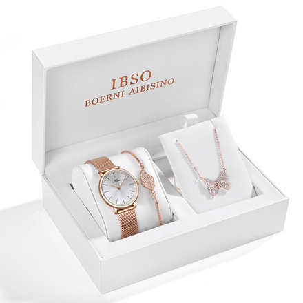 IBSO Ladies Quartz Rose Gold Sparkling Butterfly Watch And Jewelry Gift Set