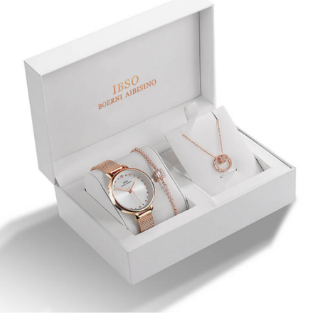 IBSO Ladies Quartz Rose Gold Watch And Jewelry Gift Set