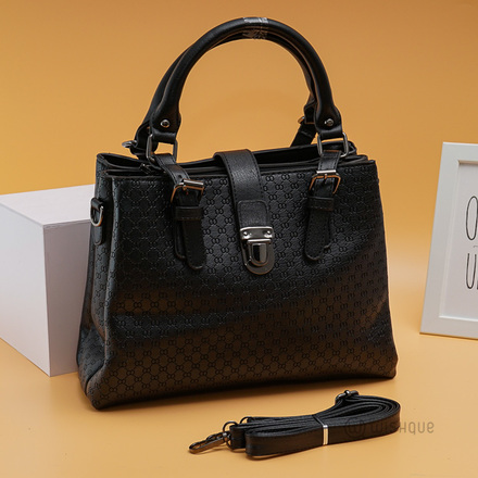 Classy Black Front Buckle Check Design Handbag