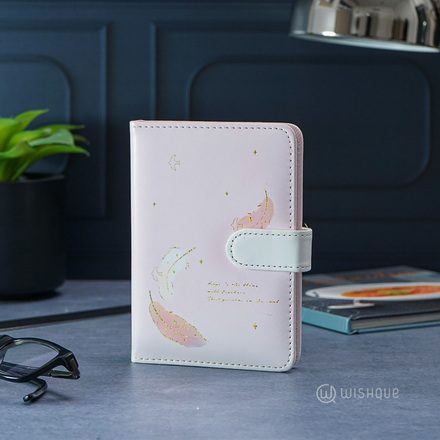 Feathered White Magnetic Snap PU Leather Cover Handbook