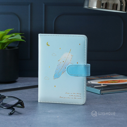 Feathered Blue Magnetic Snap PU Leather Cover Handbook