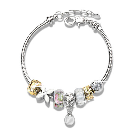 Autumn Beads Bracelet With Swarovski Crystals White-Gold Plated