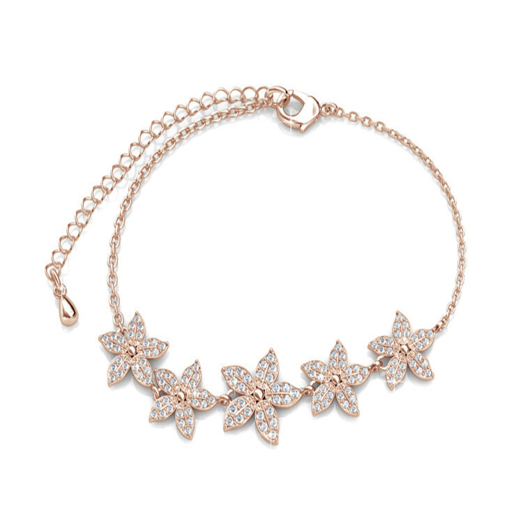Blooming Petals Bracelet With Swarovski Crystals Rose-Gold Plated