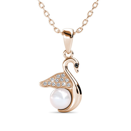 Swan Pearl Pendant With Swarovski Crystals Rose-Gold Plated