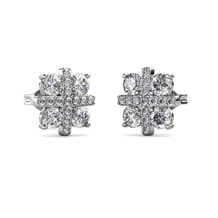 Sparkle Stone Earrings With Cloe Crystals White-Gold Plated