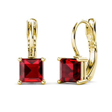 Vintage Ruby Cut Hoop Earrings With Swarovski Crystals Gold Plated