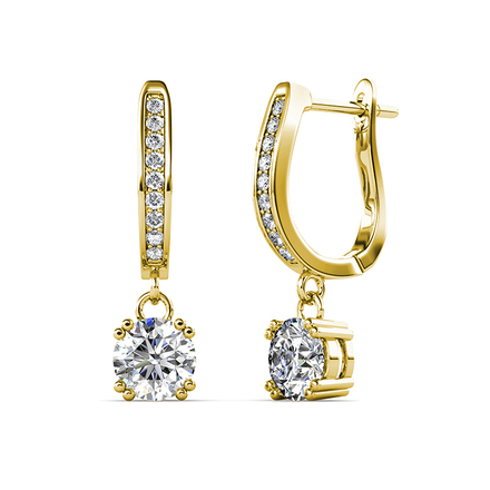 Bling Drop Hoop Earrings With Swarovski Crystals Gold Plated