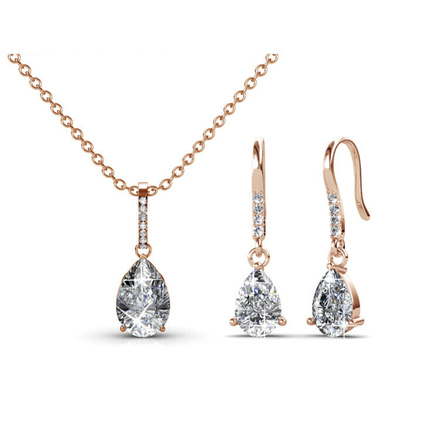 Snowy Drop Pendant And Earrings Set With Swarovski Crystals Rose-Gold Plated