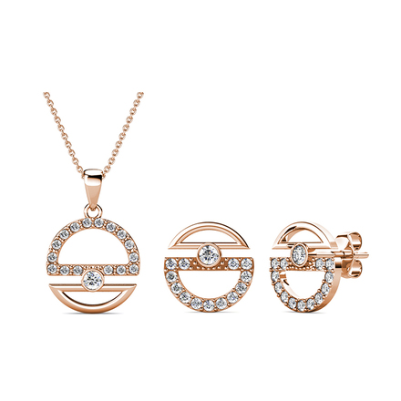 Gisella Pendant And Earrings Set With Swarovski Crystals Rose-Gold Plated