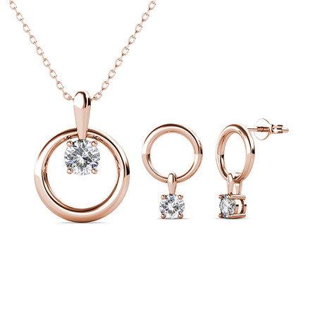 Octavia Pendant And Earrings Set With Swarovski Crystals Rose-Gold Plated