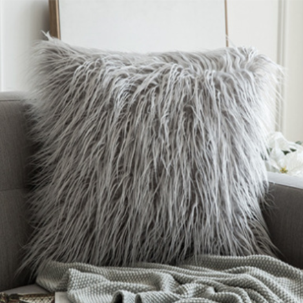 Modern Fur Wool Cushion Grey