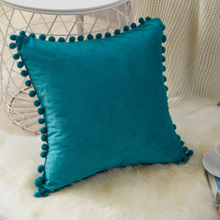 Silky Velvet Lace Cushion Cyan Blue