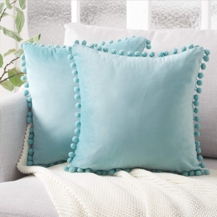Silky Velvet Lace Cushion Pastel Blue
