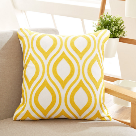 Nordic Style Embroidered Cotton Cushion Curved Yellow Stripes