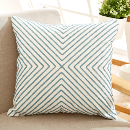 Nordic Style Embroidered Cotton Cushion V Shaped Blue Stripes