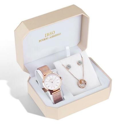 IBSO Ladies Quartz Rose Gold Watch And Jewelry Gift Set 3636