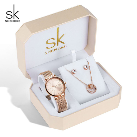 SK SHENGKE Ladies Stainless Steel Cercle Art Rose Gold Jewellery Set SK0093