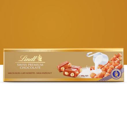 Lindt Gold Block Milk Hazelnut Chocolate 300g