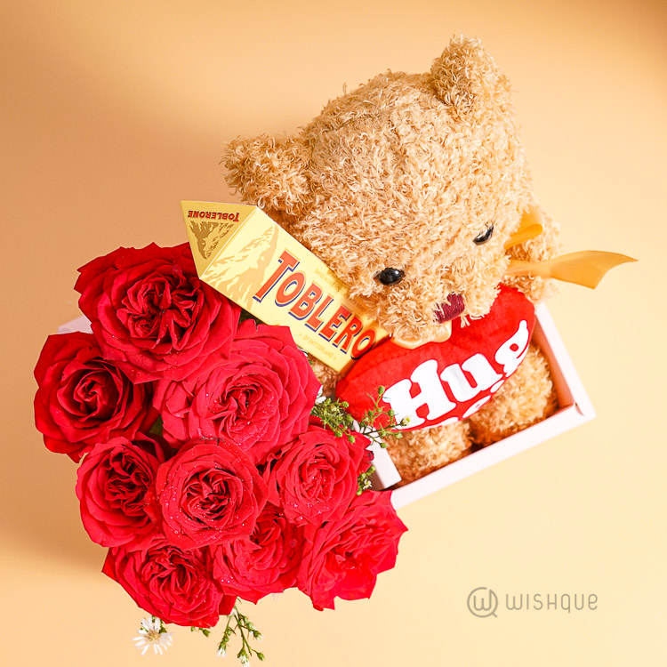 Hug Me Now Fresh Red Rose Gift Box