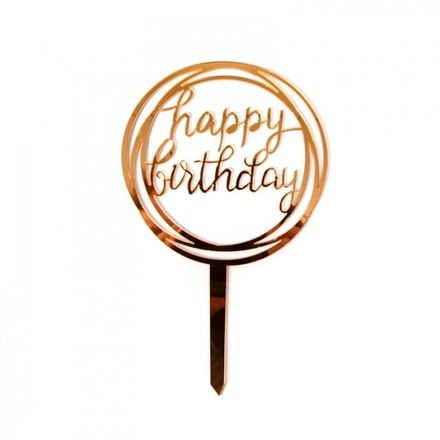Acrylic Happy Birthday Cake Topper Gold - Circle