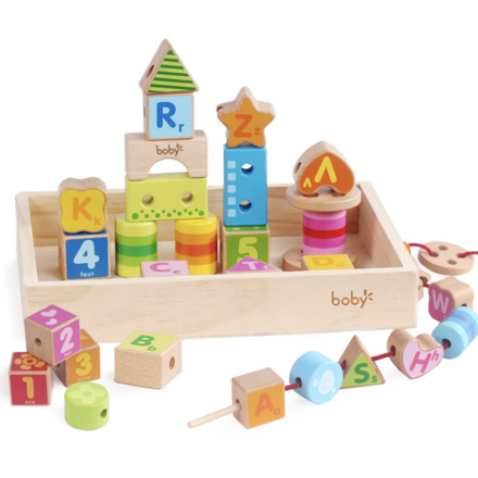 Lacing Blocks Beads Castle Wooden Toy