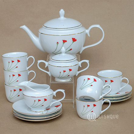 Red Flower 17 Pcs Dankotuwa Porcelain Tea Set