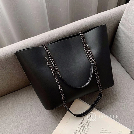 Pu Leather Shoulder Tote Bag - Black