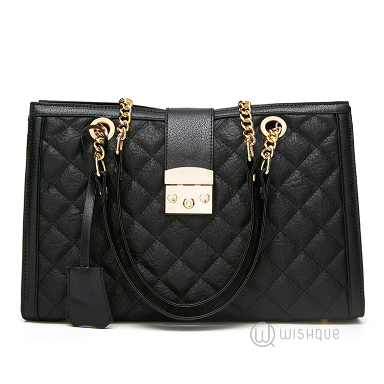 Women's Smart Casual Quilted Style Handbag - Black