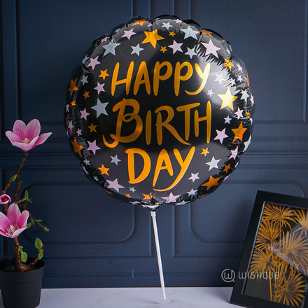 Happy Birthday Stars Deluxe Foil Balloon - Black