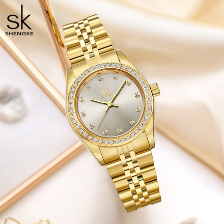 SK SHENGKE Women's Stainless Steel Dress Quartz Wrist Watch - Gold K0156L02