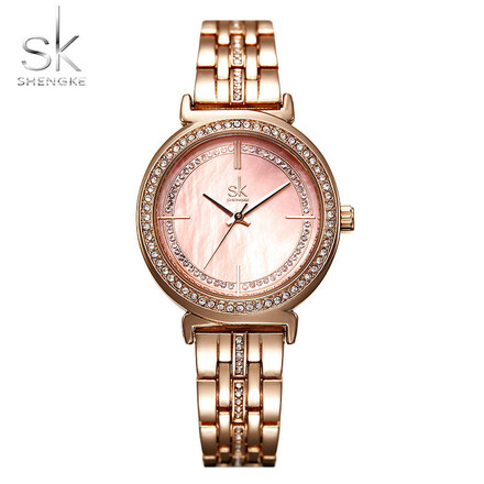 SK SHENGKE Women Rose Gold Quartz Pink Pearl Dial Watch K0092L01