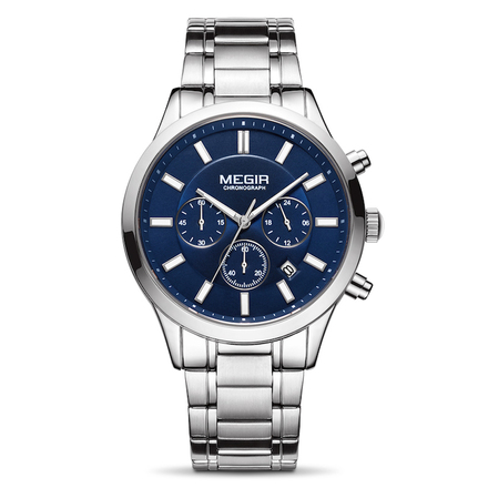 MEGIR Chronograph Quartz Watch for Men - Silver Blue