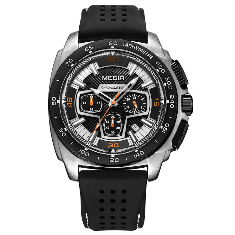 MEGIR Sport Quartz Mens Watch Silver MN2056GS BK 1 Wishque