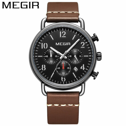 MEGIR Chronograph Luxury Fashion Leather Quartz Casual Watch for Men-2158G