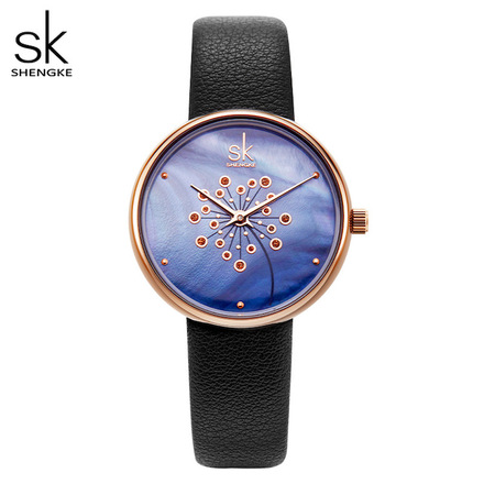 SK SHENGKE Fashion Casual Quartz Leather Strap Watch for Her - Black KO113L01