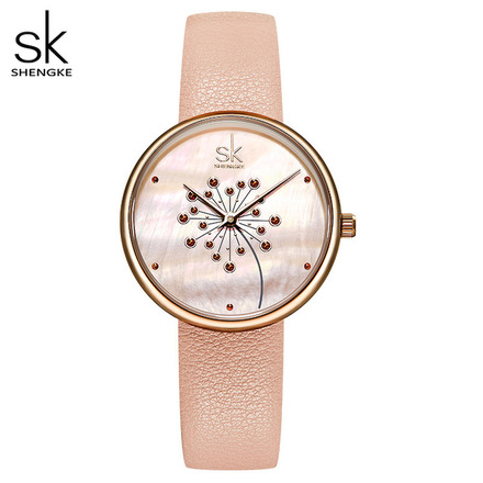 SK SHENGKE Fashion Casual Quartz Leather Strap Watch for Her - Pink KO113L02