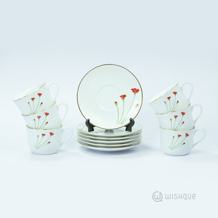 Red Flower 12 Pcs Dankotuwa Porcelain Tea Set