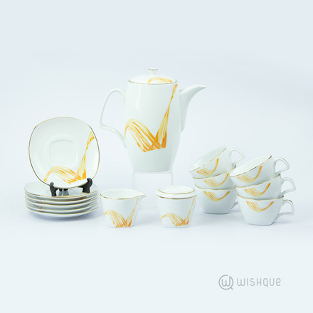 Fancy Wave Gold 17 Pcs Dankotuwa Porcelain Tea Set