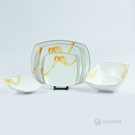 Fancy Wave Gold 21 Pcs Dankotuwa Porcelain Dinner Set